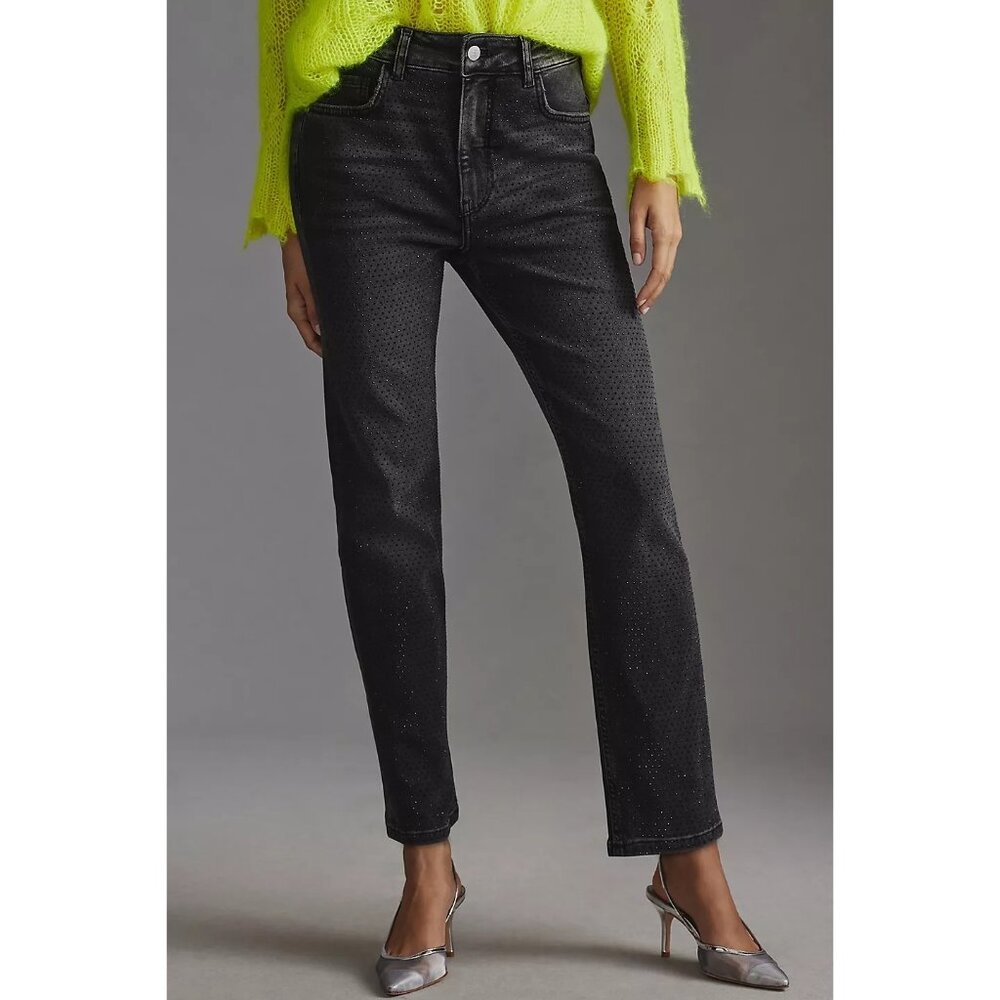 Pilcro Anthropologie Gem Rhinestone High Rise Straight Leg Jeans Size 26T NWT